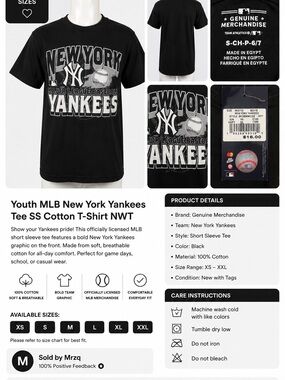 Genuine Merchandise Black New York Yankees Kids Short Sleeve Tee